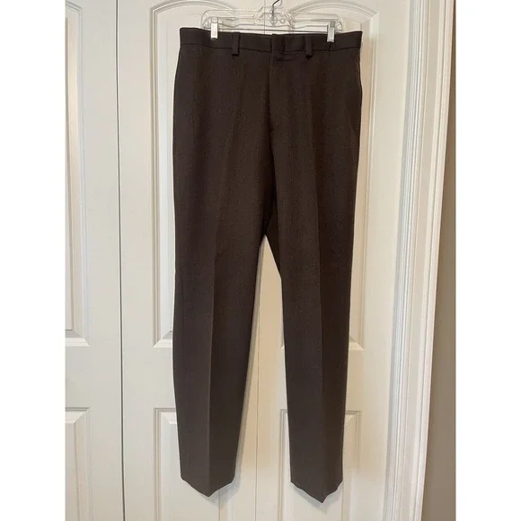 L.L. BEAN Brown 100% Wool Flat Dress Pants Men's Size 36x34 Mid-Heavyweight - Picture 1 of 6
